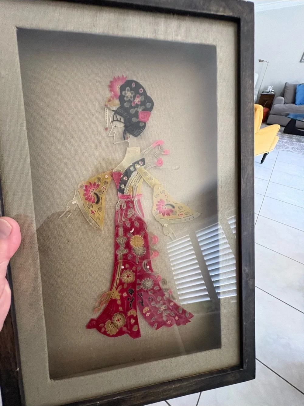 Framed Asian Puppets Silhouette Wall Art - Red